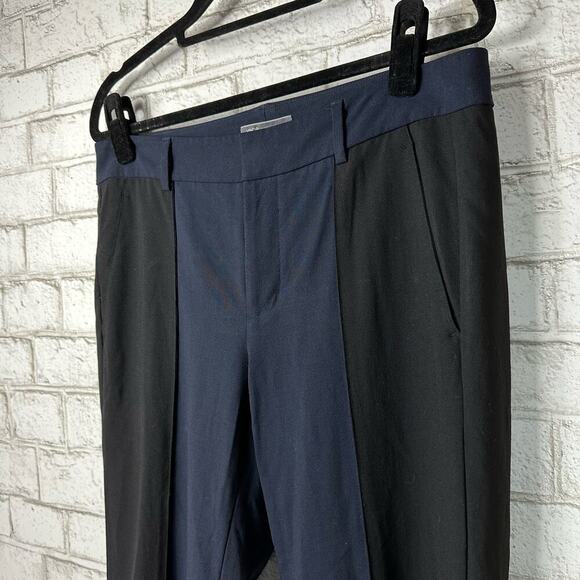 Vince Pants Wool Trousers Colorblock Contrast Skinny Ankle Navy Blue Black 6 - Picture 4 of 9